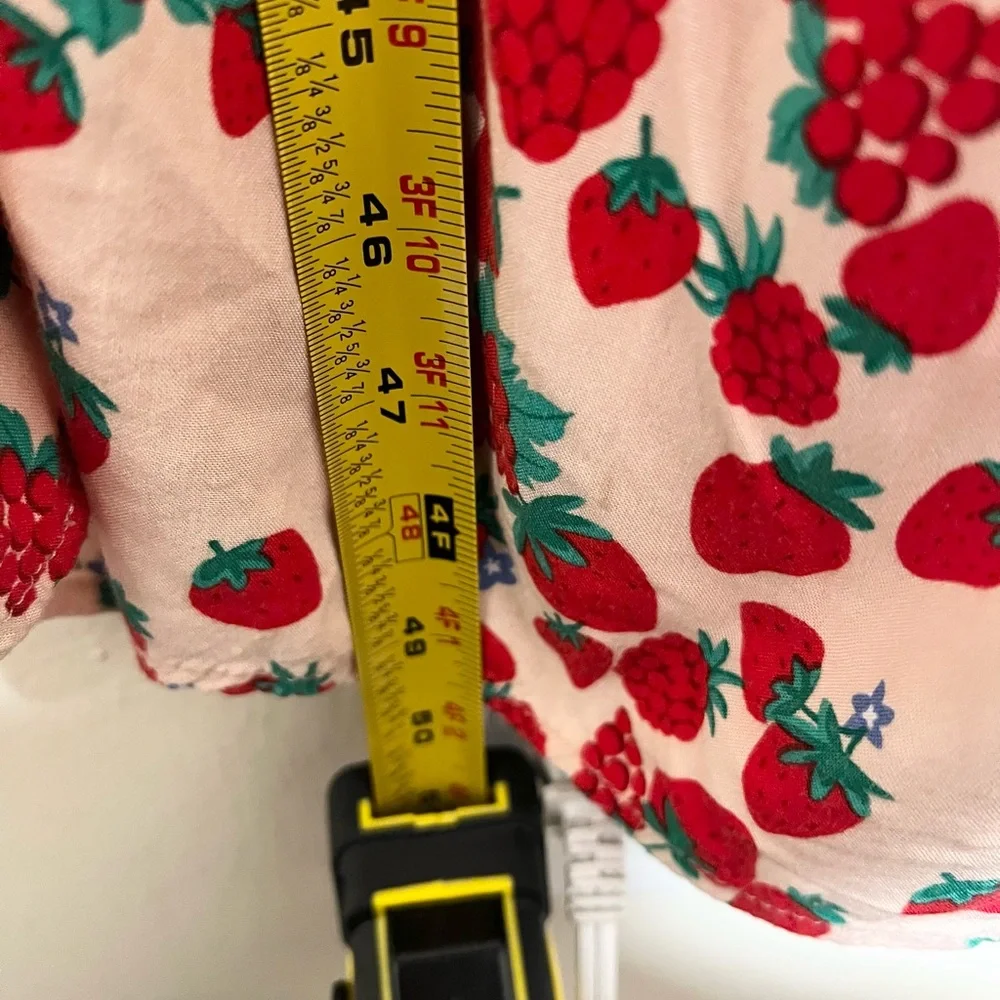 Betsey Johnson Dress XS Strawberry Fields Smocked Tiered Red Pink Cottage - Picture 11 of 12